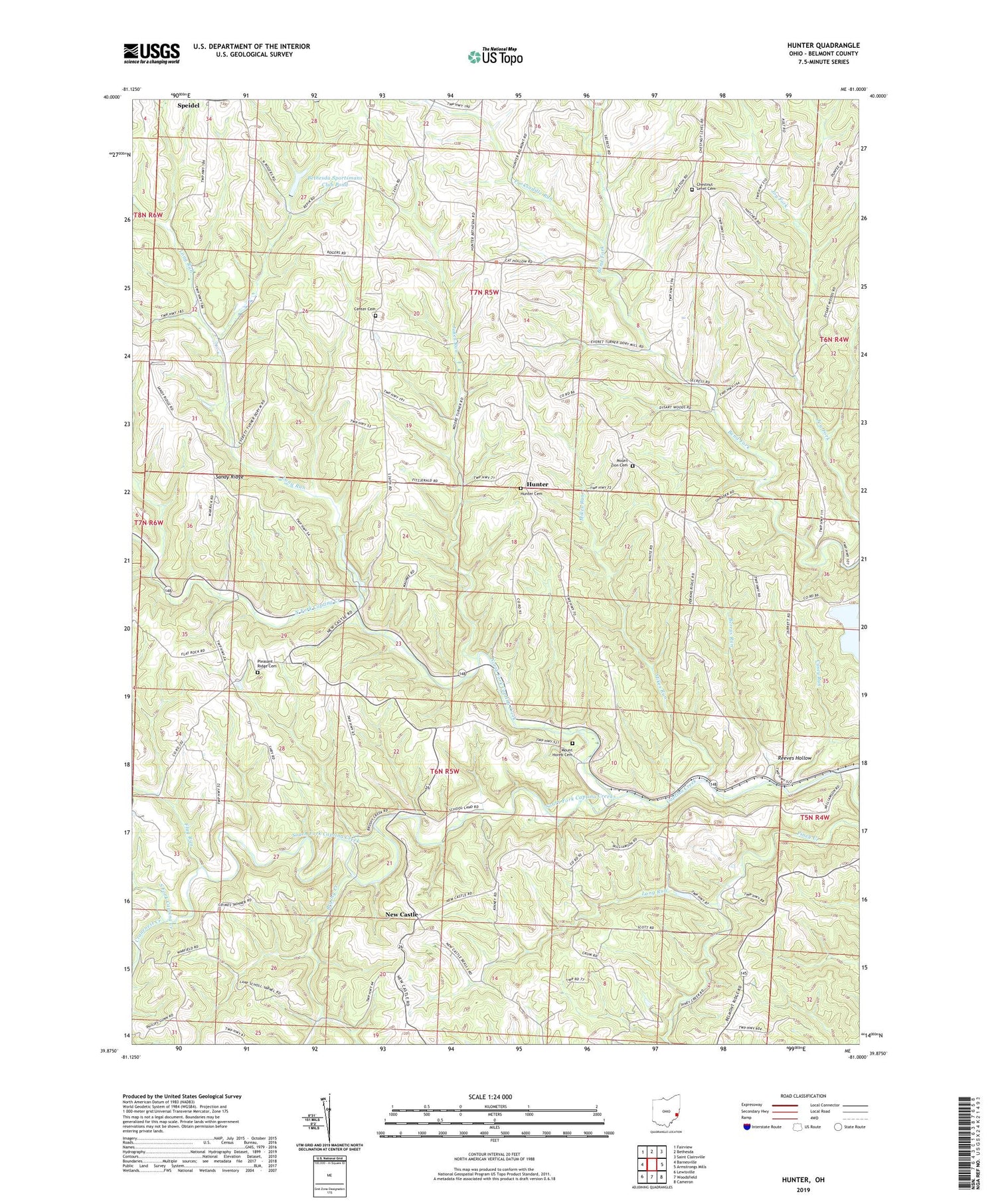 Hunter Ohio US Topo Map Image