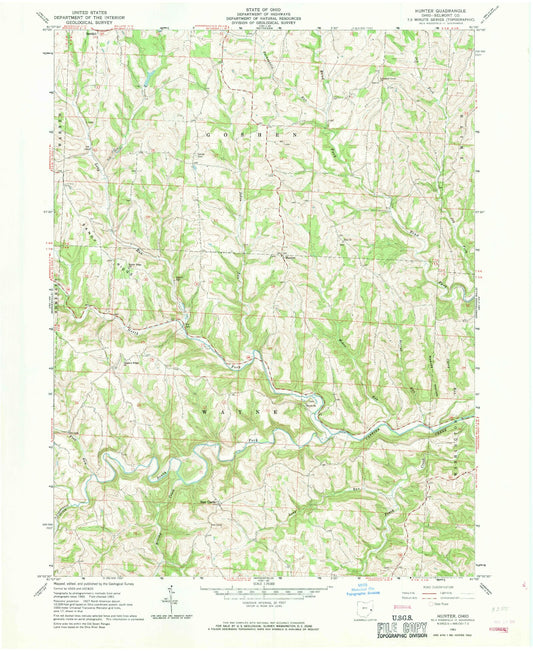 Classic USGS Hunter Ohio 7.5'x7.5' Topo Map Image
