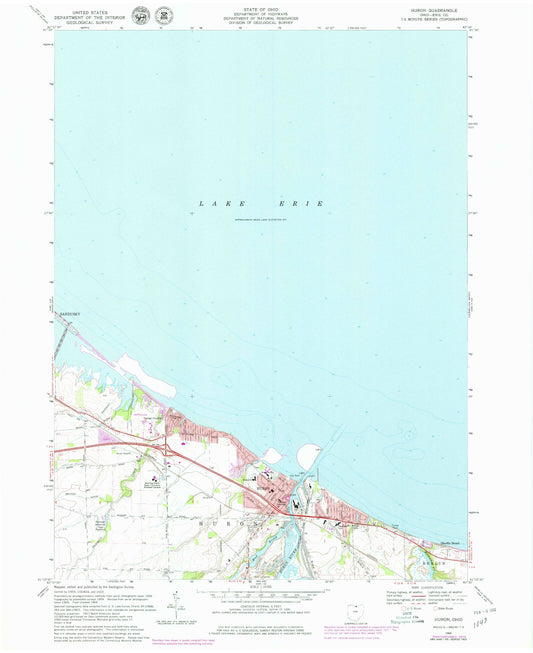 Classic USGS Huron Ohio 7.5'x7.5' Topo Map Image