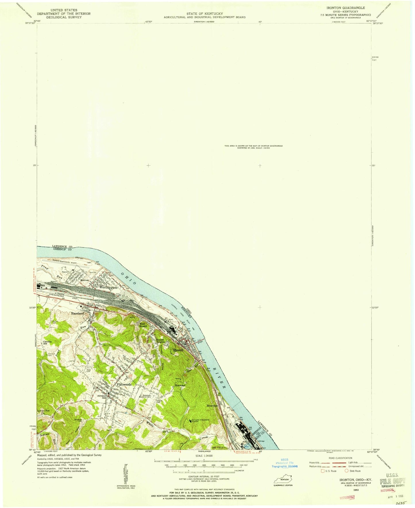 Classic USGS Ironton Ohio 7.5'x7.5' Topo Map Image