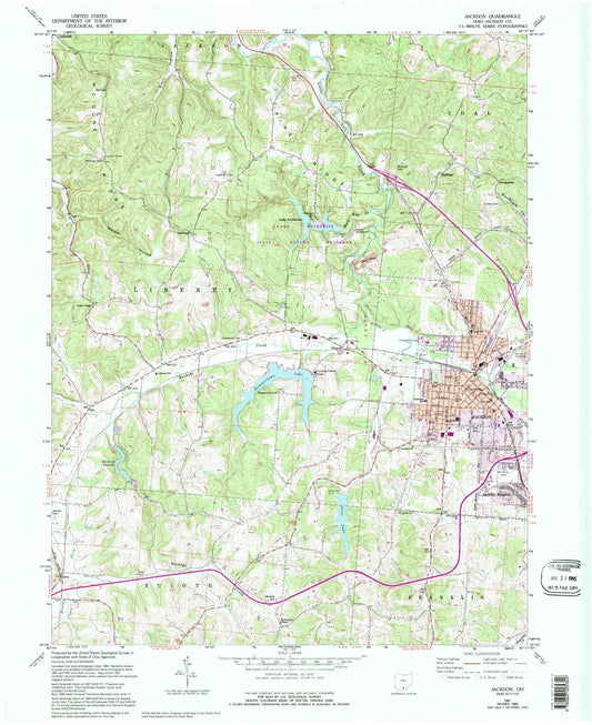 Classic USGS Jackson Ohio 7.5'x7.5' Topo Map Image