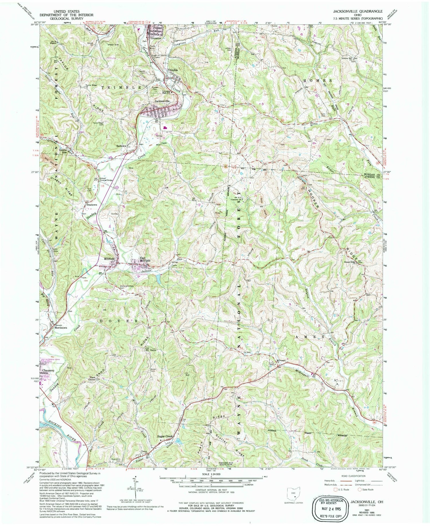 Classic USGS Jacksonville Ohio 7.5'x7.5' Topo Map Image
