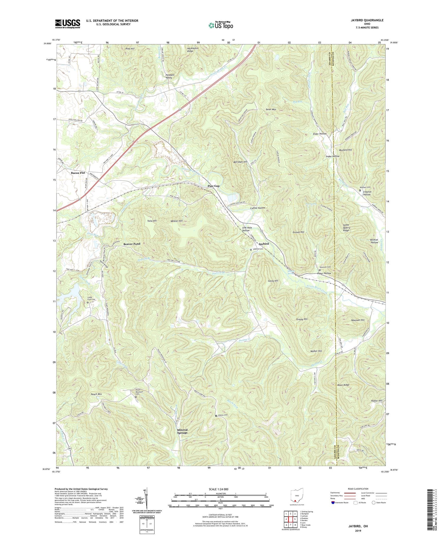 Jaybird Ohio US Topo Map Image