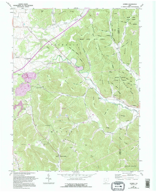 Classic USGS Jaybird Ohio 7.5'x7.5' Topo Map Image