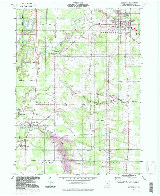 Classic USGS Jefferson Ohio 7.5'x7.5' Topo Map Image