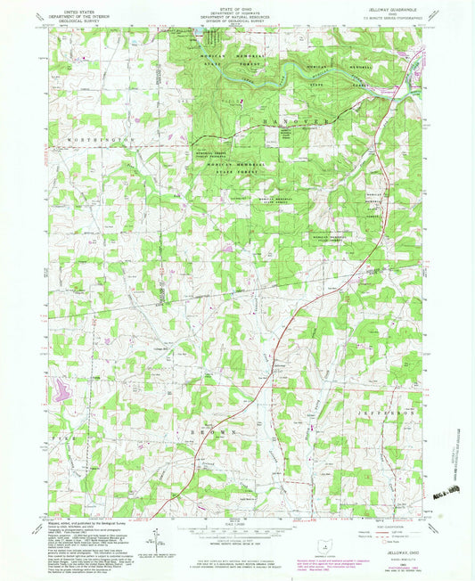 Classic USGS Jelloway Ohio 7.5'x7.5' Topo Map Image