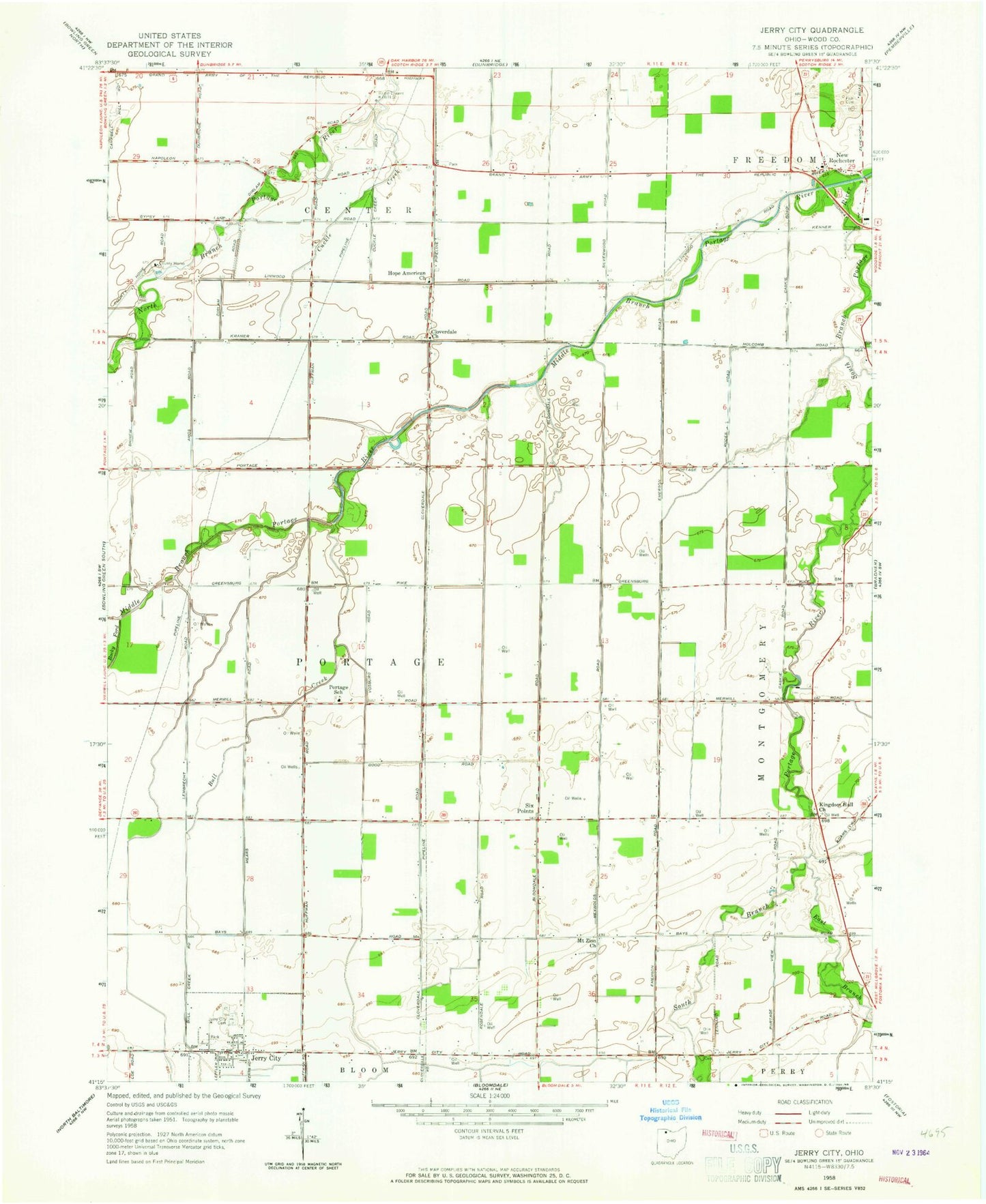 Classic USGS Jerry City Ohio 7.5'x7.5' Topo Map Image