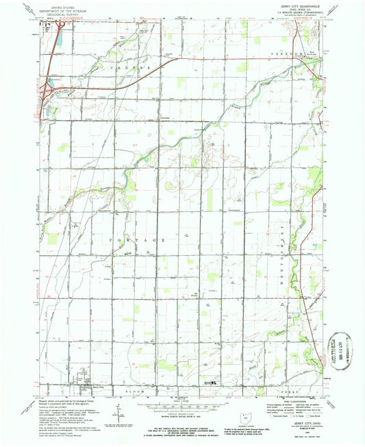 Classic USGS Jerry City Ohio 7.5'x7.5' Topo Map Image