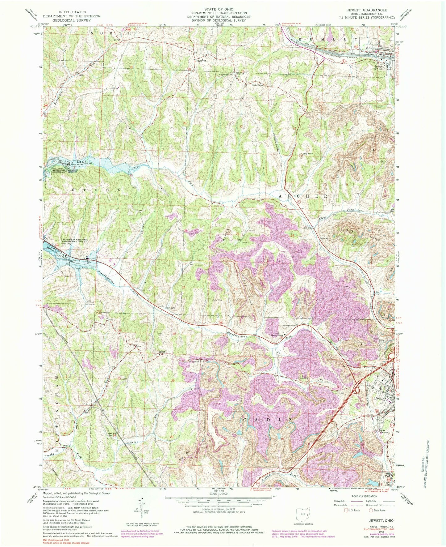 Classic USGS Jewett Ohio 7.5'x7.5' Topo Map Image
