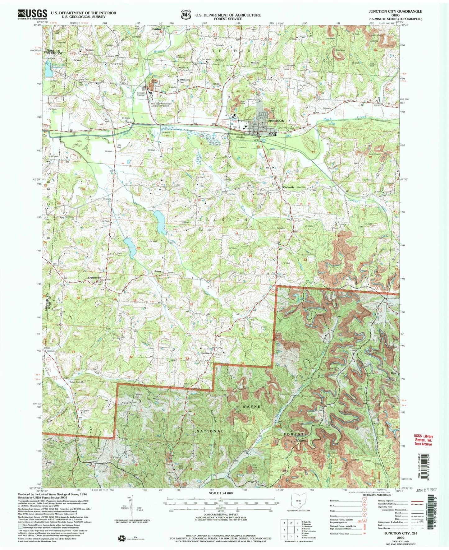 Classic USGS Junction City Ohio 7.5'x7.5' Topo Map Image
