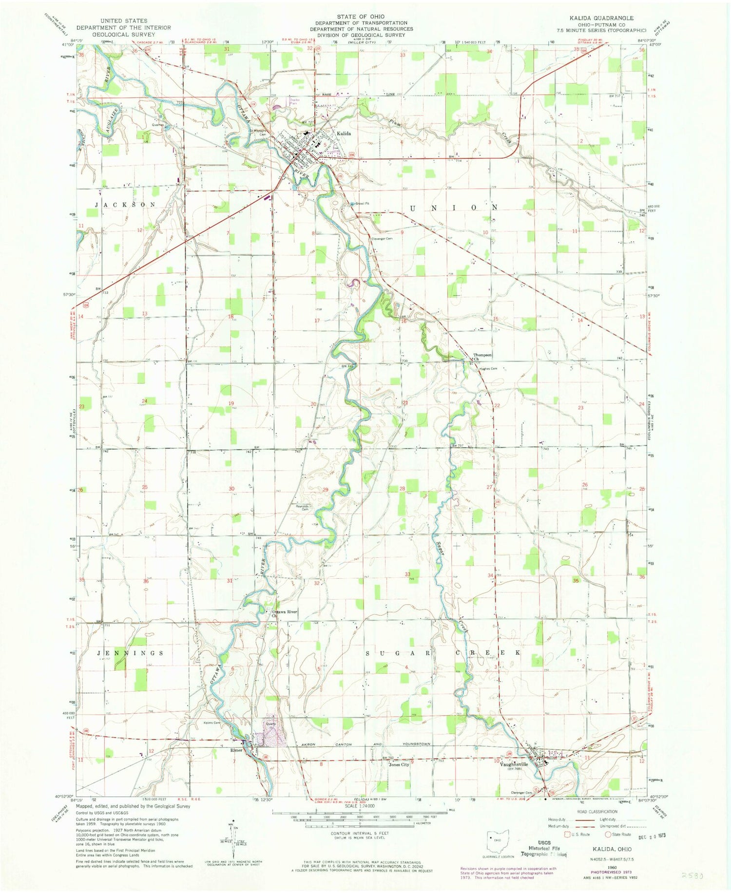 Classic USGS Kalida Ohio 7.5'x7.5' Topo Map Image