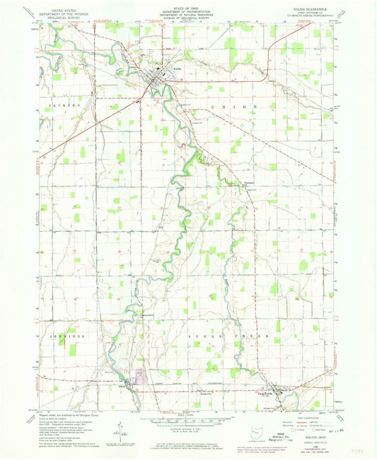 Classic USGS Kalida Ohio 7.5'x7.5' Topo Map Image