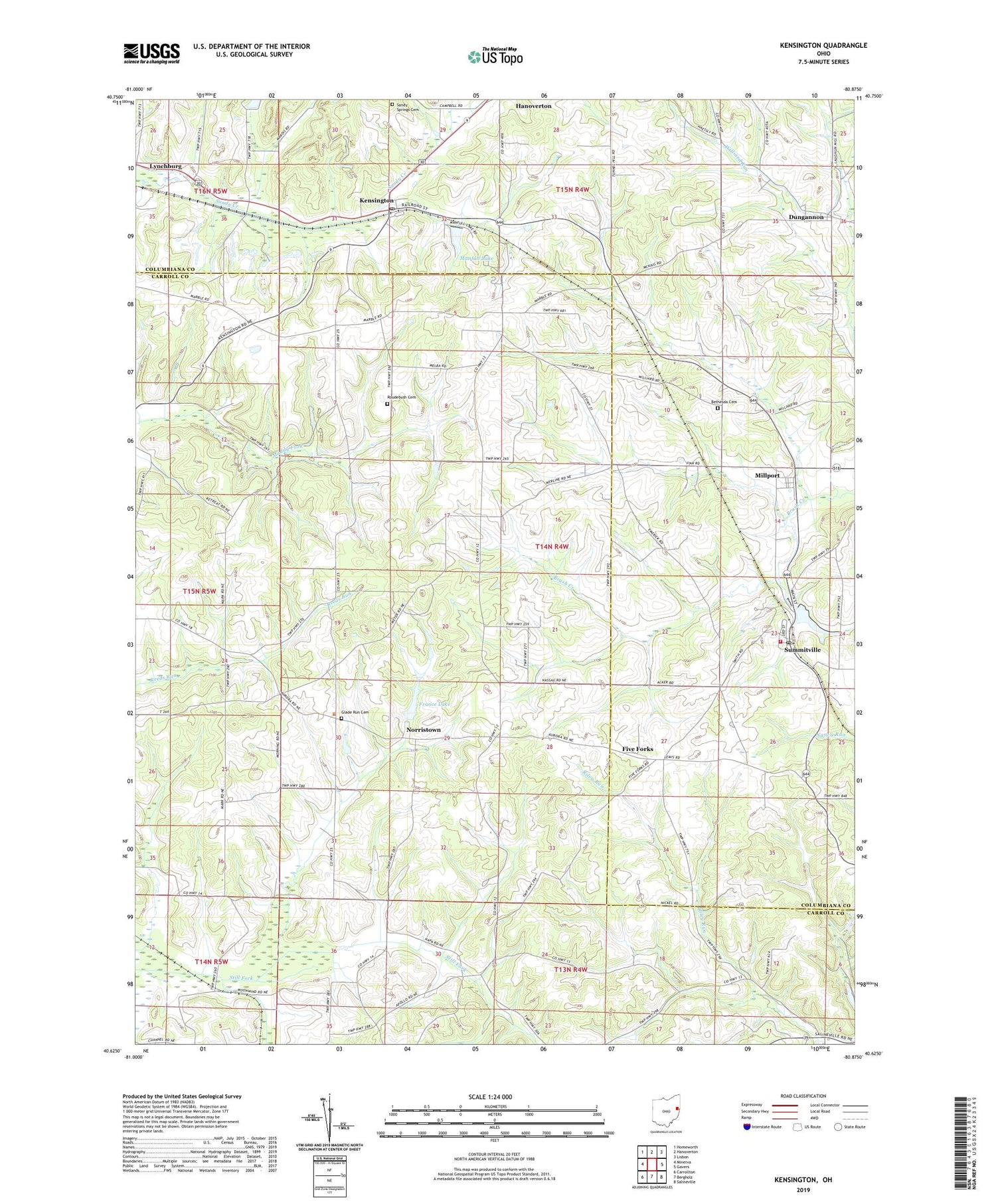 Kensington Ohio US Topo Map Image