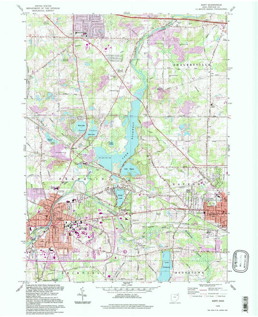 Classic USGS Kent Ohio 7.5'x7.5' Topo Map Image