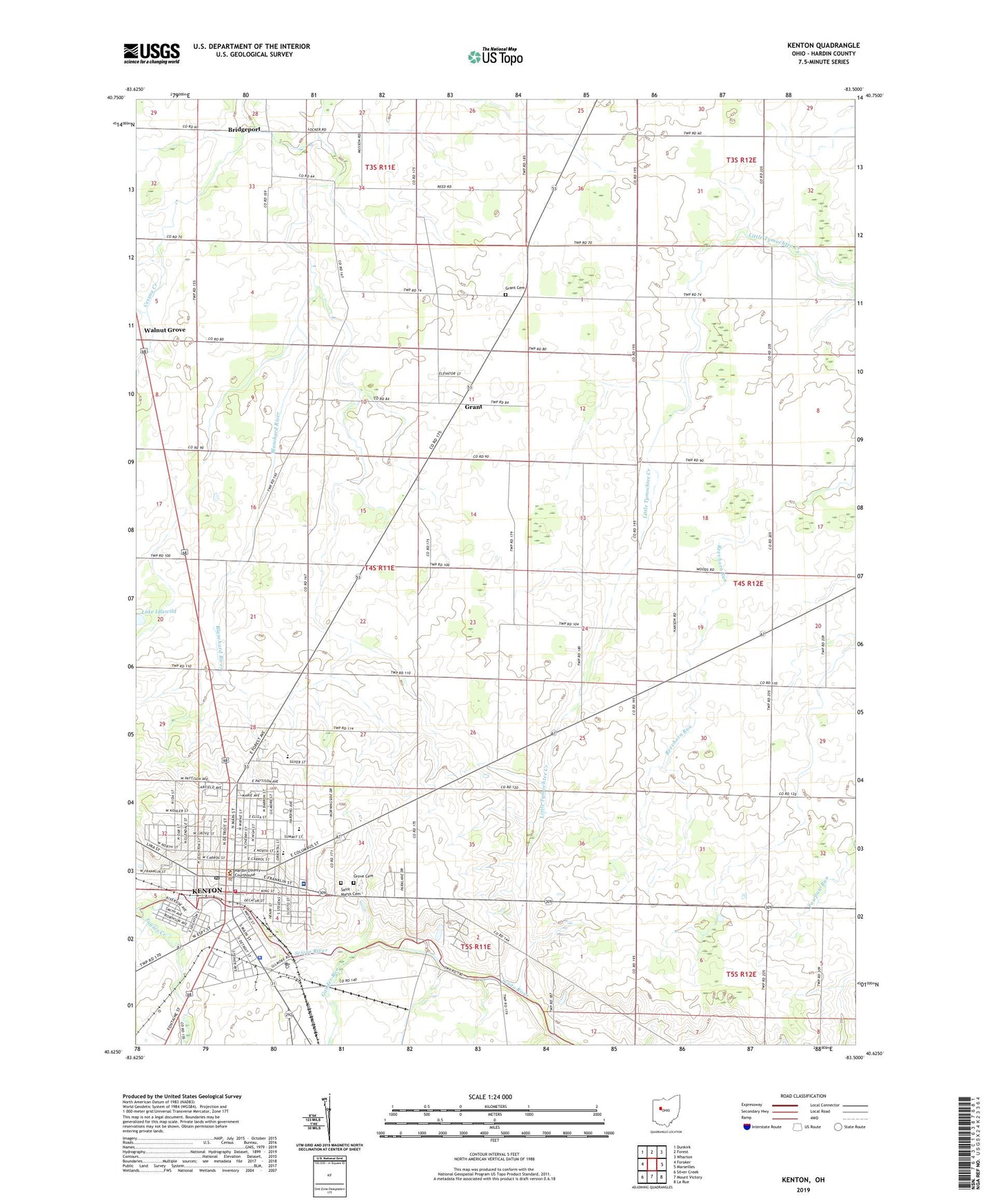 Kenton Ohio US Topo Map Image