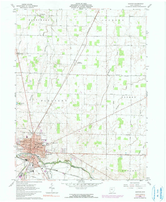 Classic USGS Kenton Ohio 7.5'x7.5' Topo Map Image