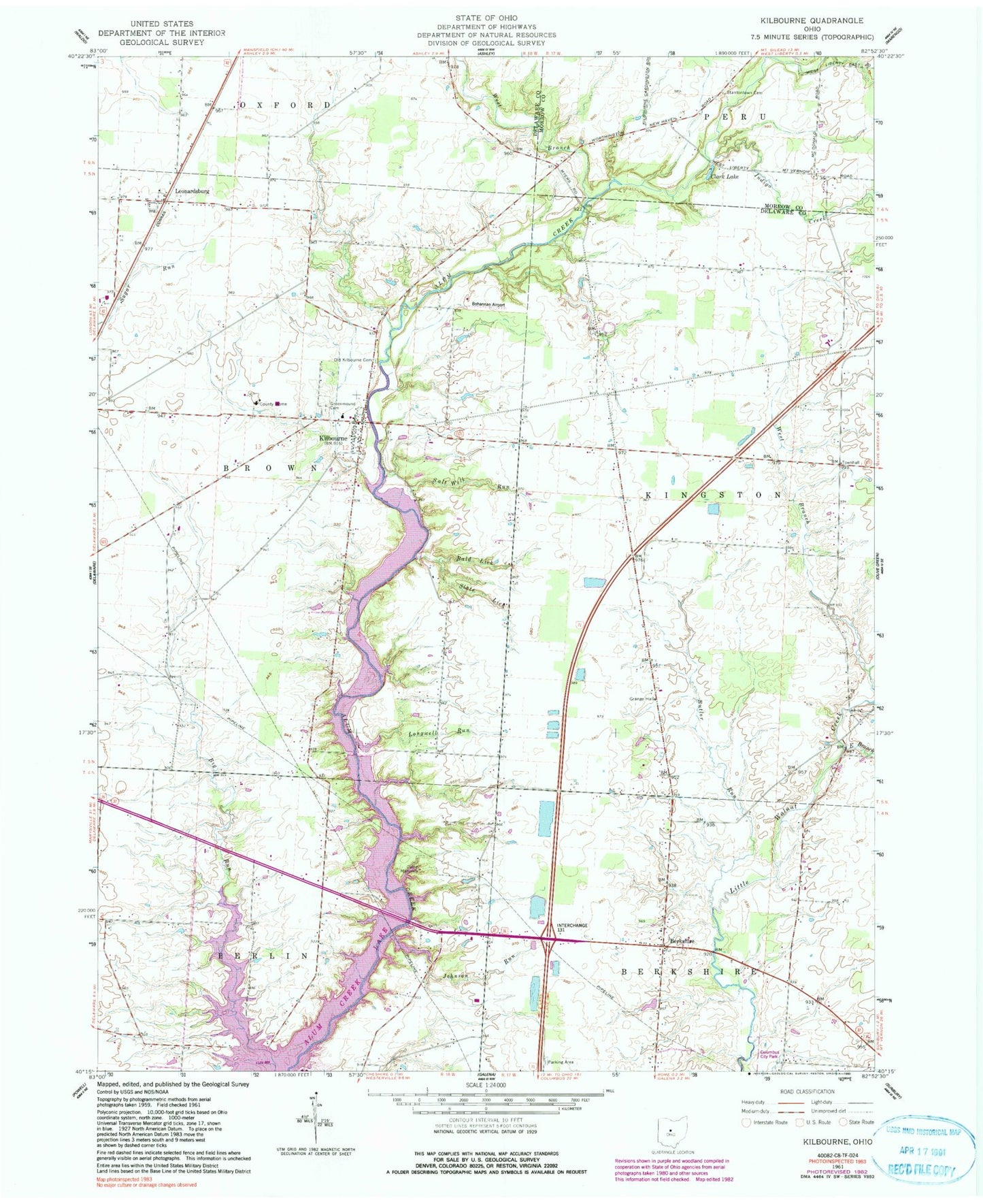 Classic USGS Kilbourne Ohio 7.5'x7.5' Topo Map Image