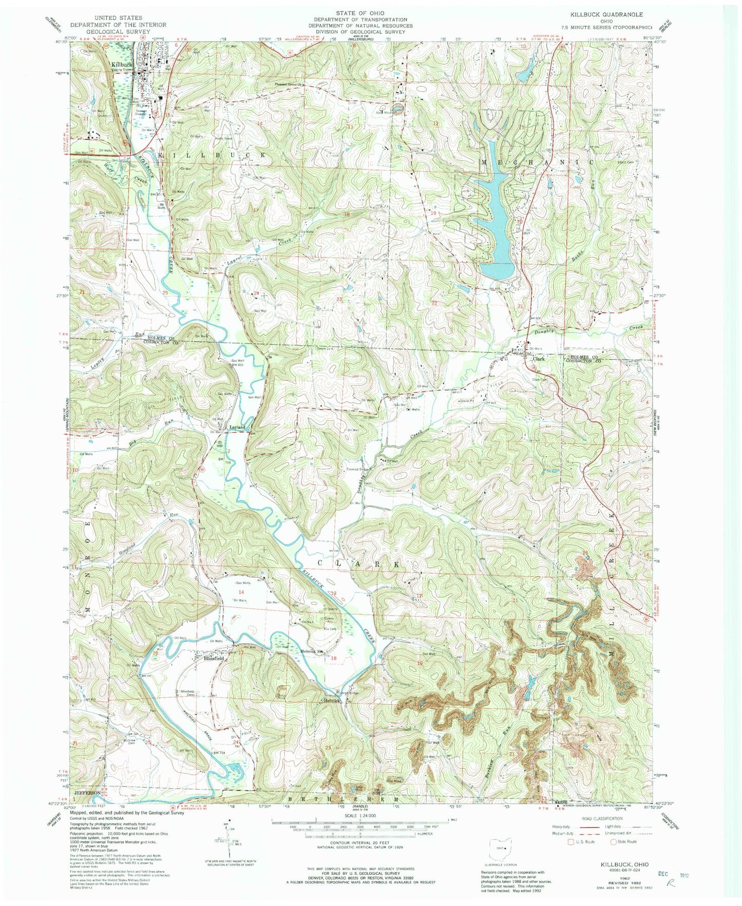 Classic USGS Killbuck Ohio 7.5'x7.5' Topo Map Image