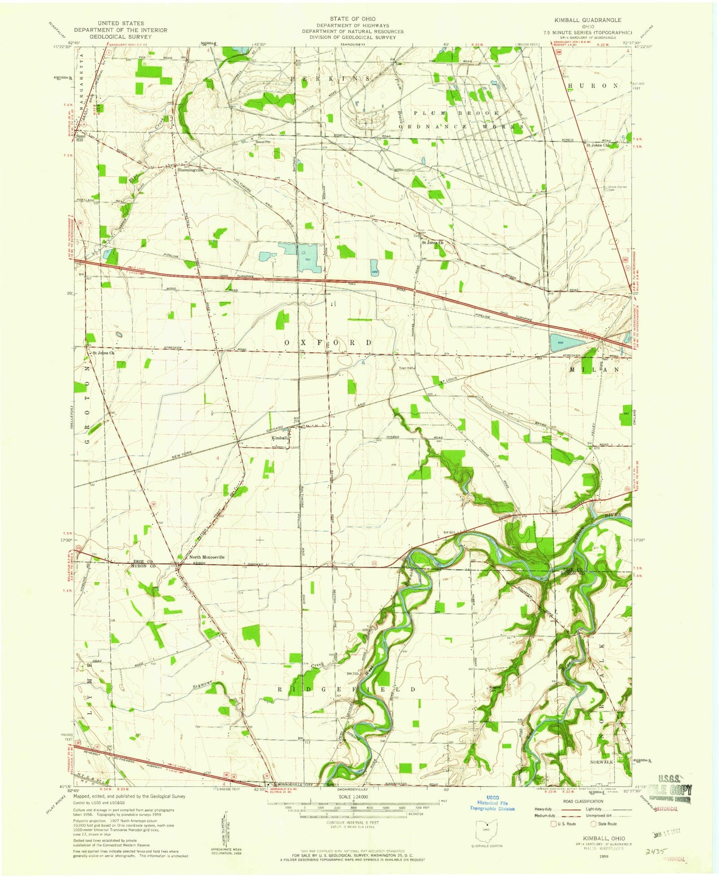 Classic USGS Kimball Ohio 7.5'x7.5' Topo Map Image