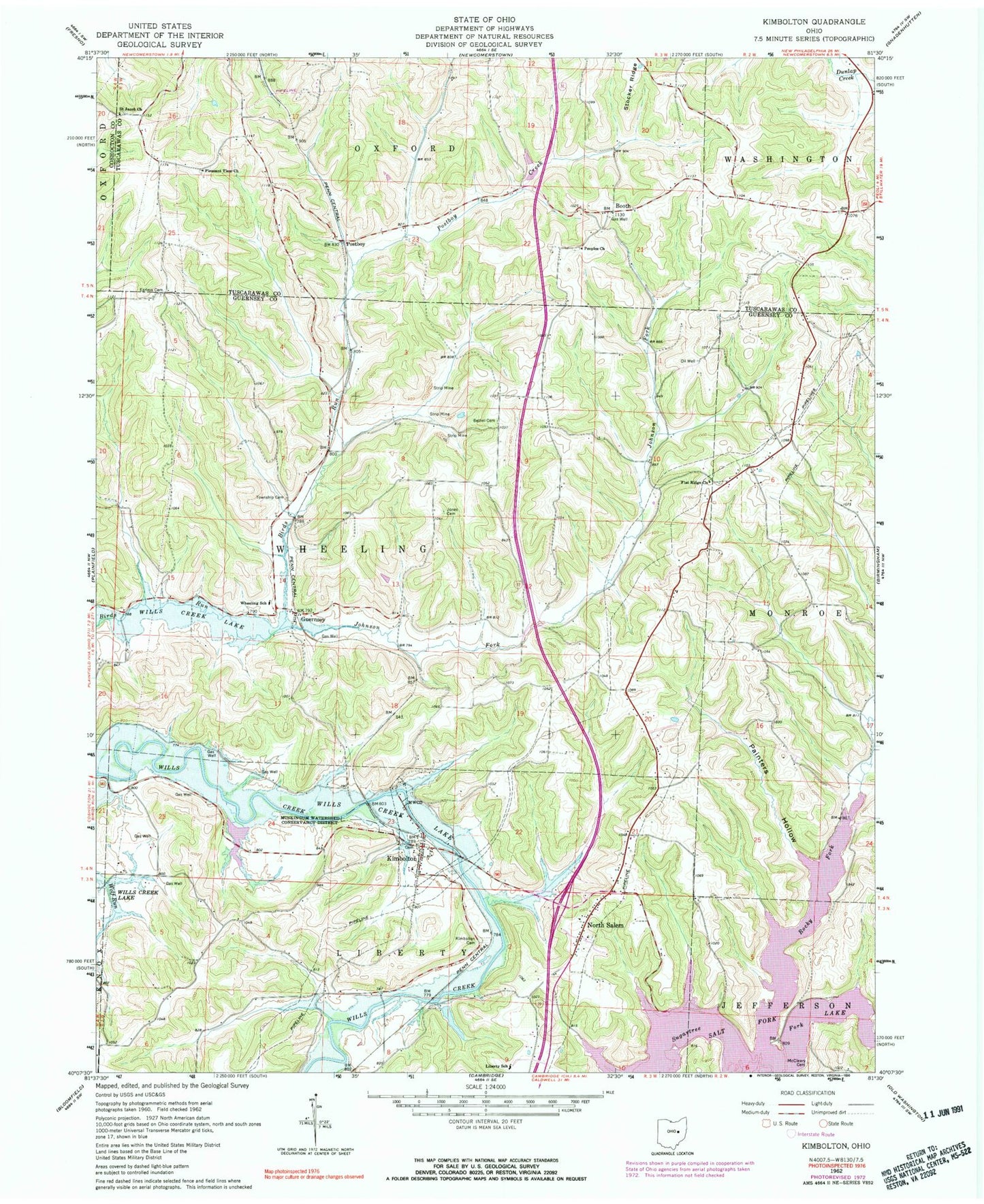 Classic USGS Kimbolton Ohio 7.5'x7.5' Topo Map Image