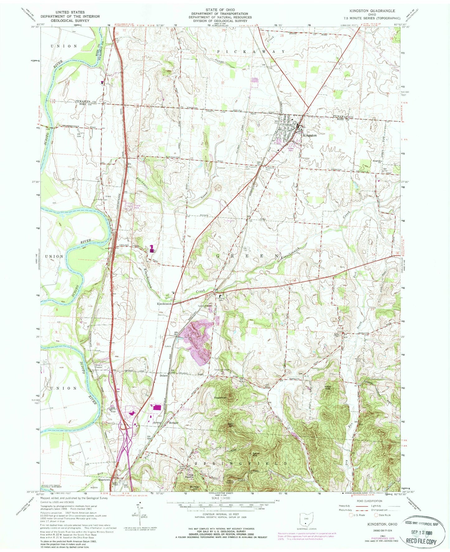 Classic USGS Kingston Ohio 7.5'x7.5' Topo Map Image