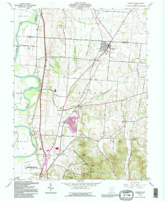 Classic USGS Kingston Ohio 7.5'x7.5' Topo Map Image