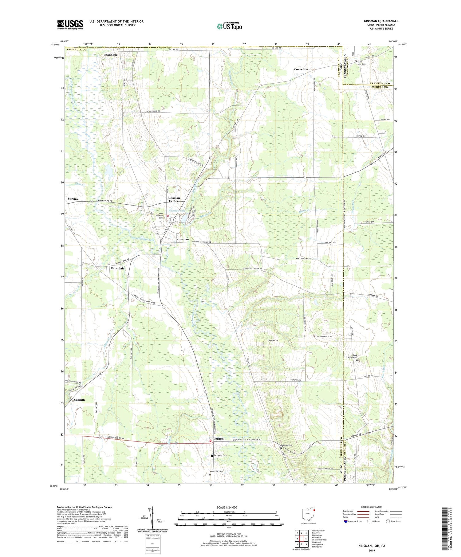Kinsman Ohio US Topo Map Image