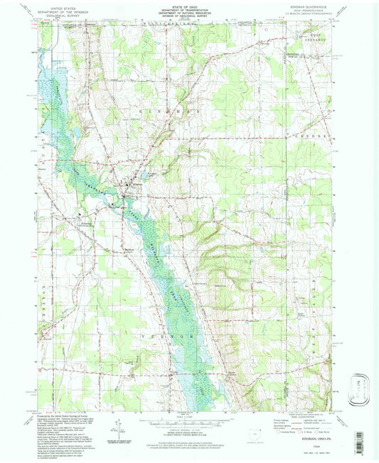 Classic USGS Kinsman Ohio 7.5'x7.5' Topo Map Image