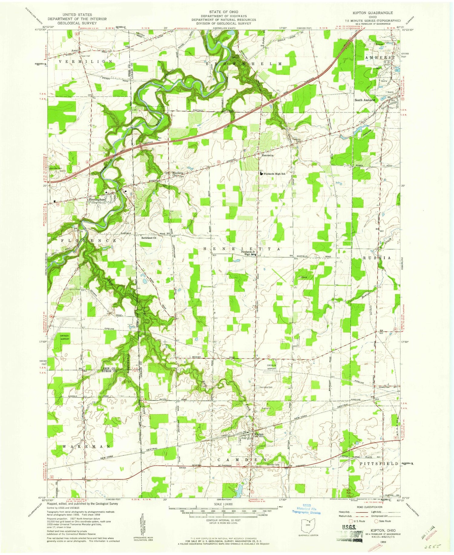 Classic USGS Kipton Ohio 7.5'x7.5' Topo Map Image