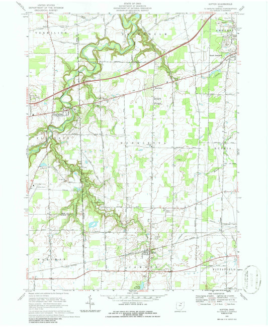 Classic USGS Kipton Ohio 7.5'x7.5' Topo Map Image