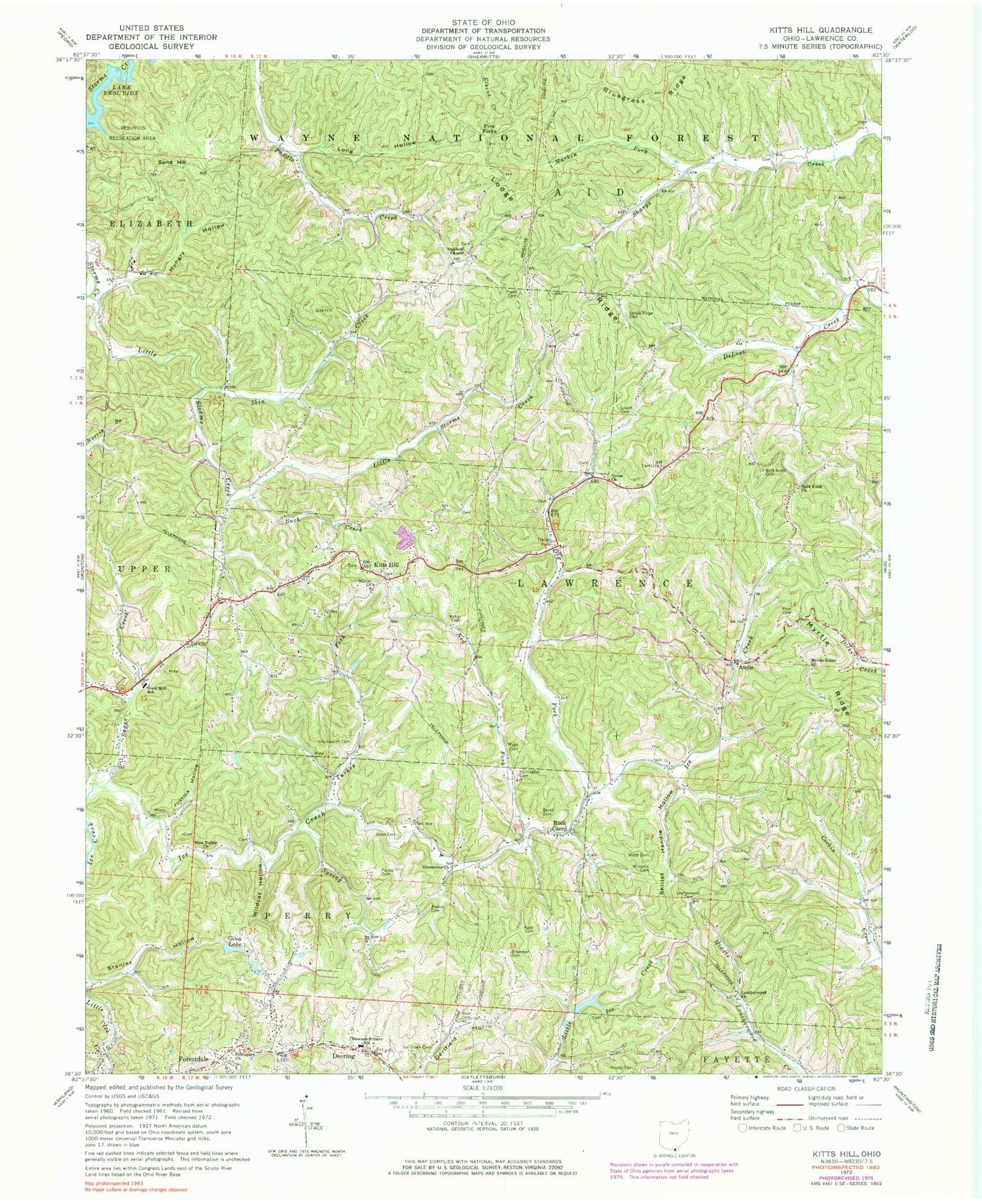 Classic USGS Kitts Hill Ohio 7.5'x7.5' Topo Map Image