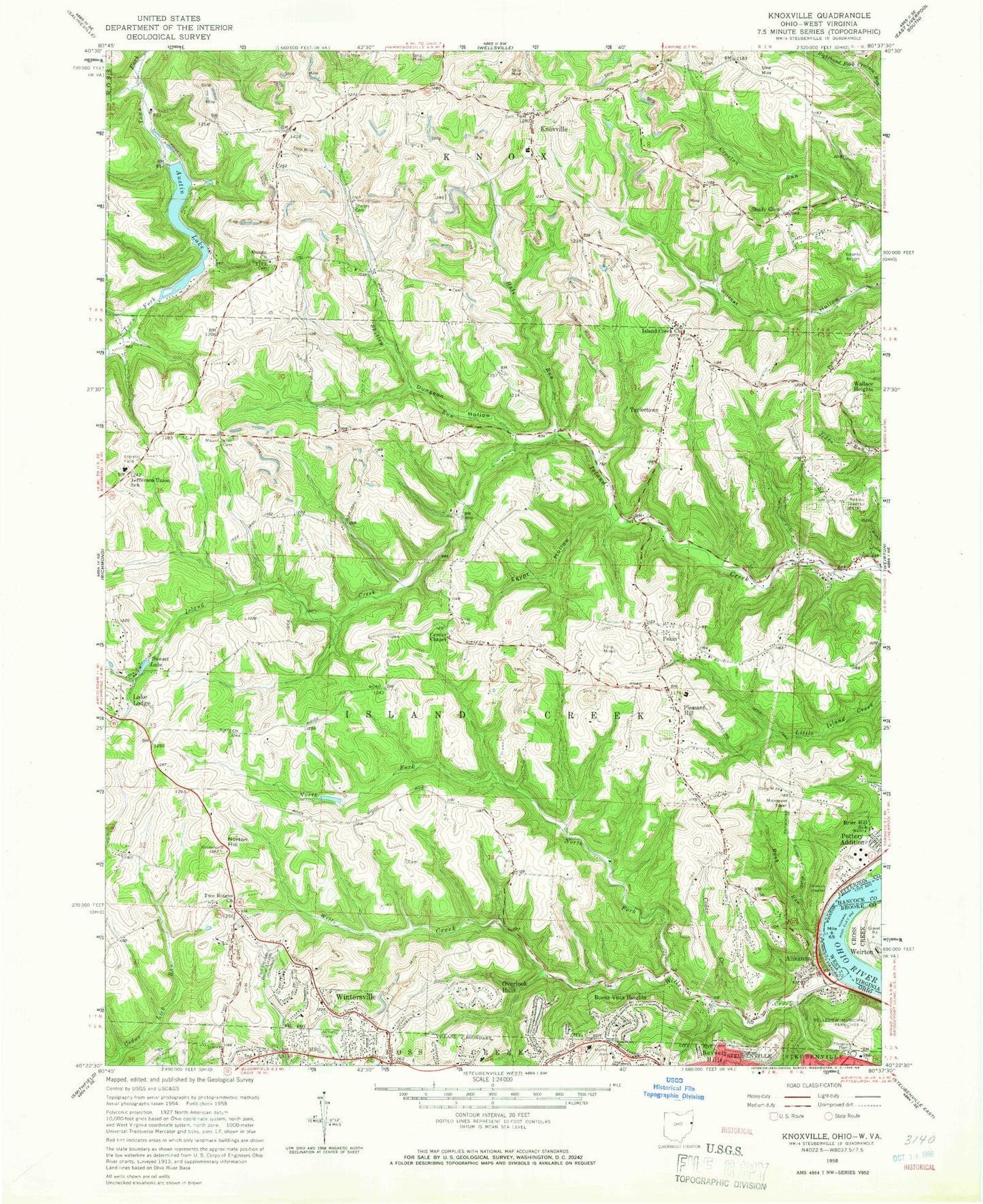 Classic USGS Knoxville Ohio 7.5'x7.5' Topo Map Image