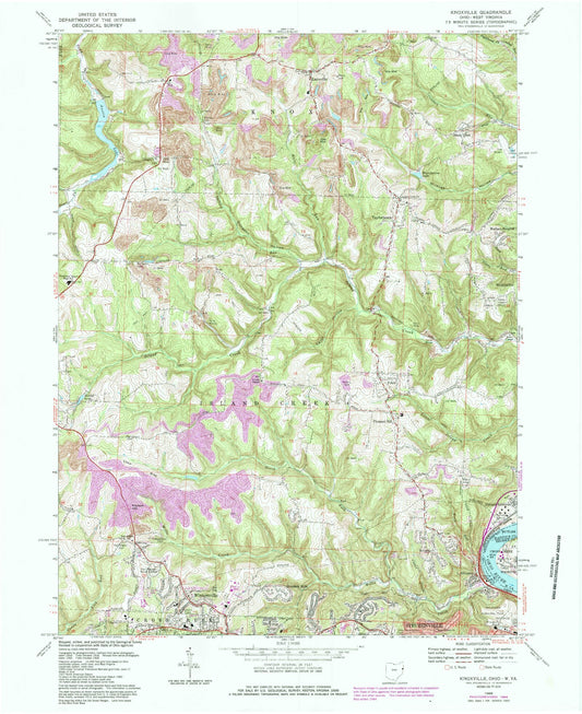 Classic USGS Knoxville Ohio 7.5'x7.5' Topo Map Image