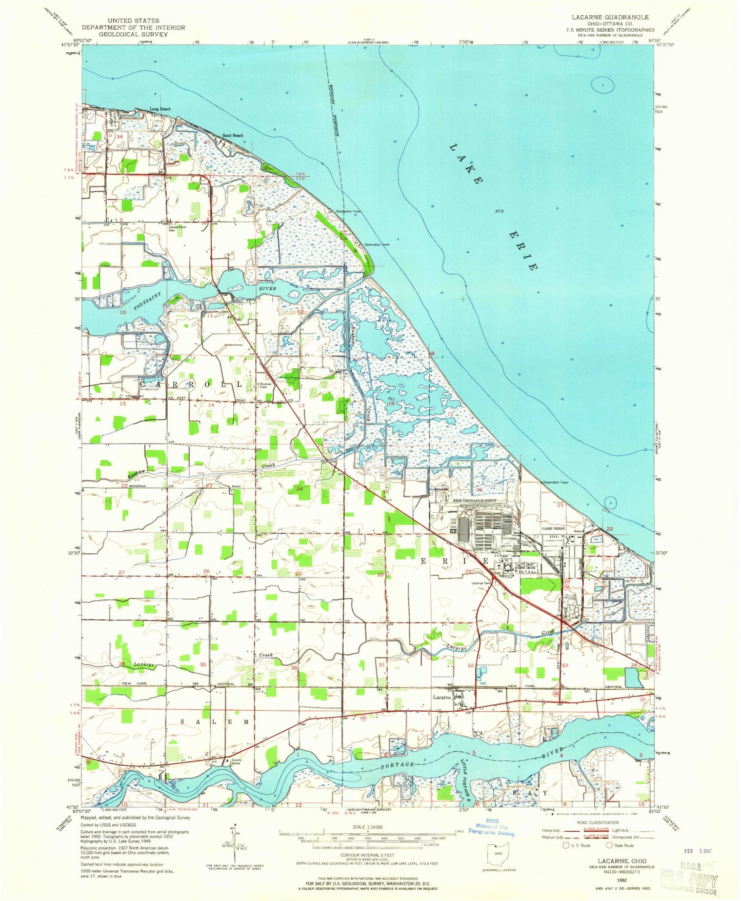 Classic USGS Lacarne Ohio 7.5'x7.5' Topo Map Image