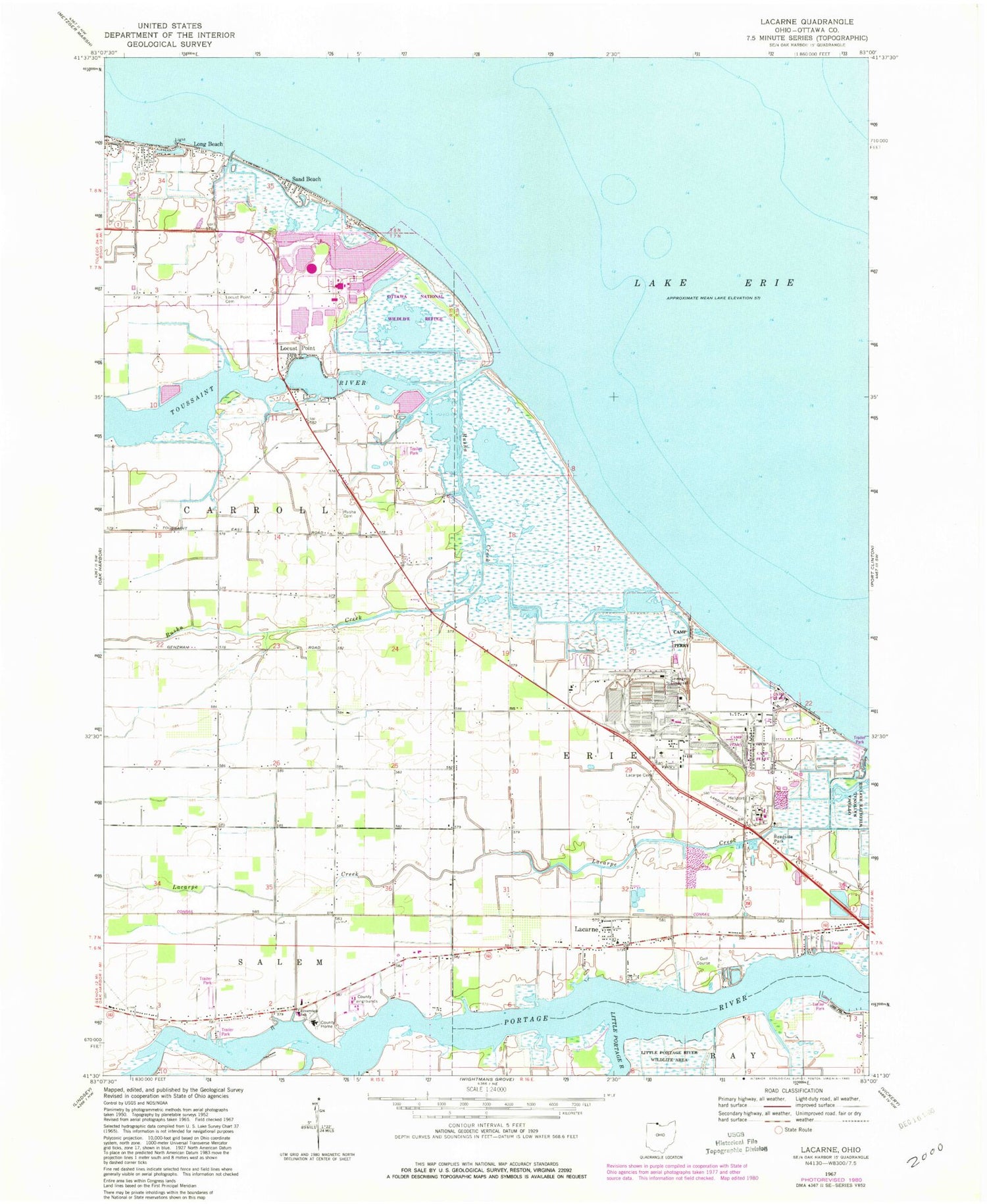 Classic USGS Lacarne Ohio 7.5'x7.5' Topo Map Image