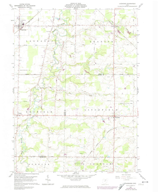 Classic USGS Lagrange Ohio 7.5'x7.5' Topo Map Image