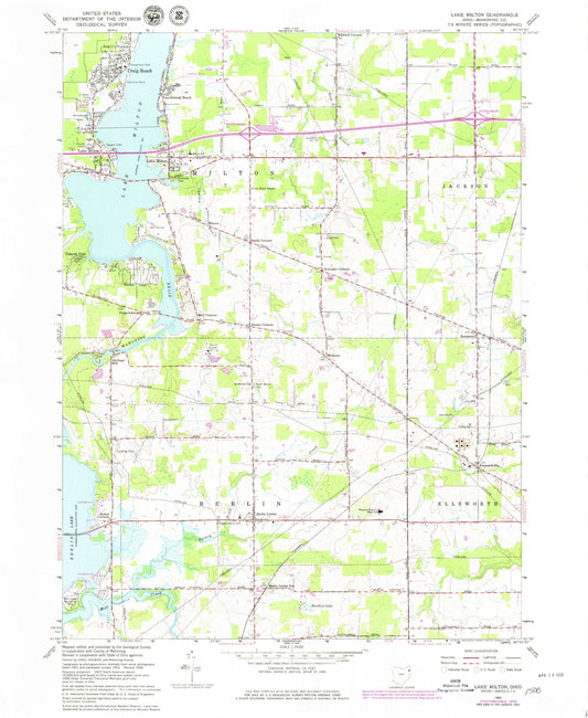 Classic USGS Lake Milton Ohio 7.5'x7.5' Topo Map Image