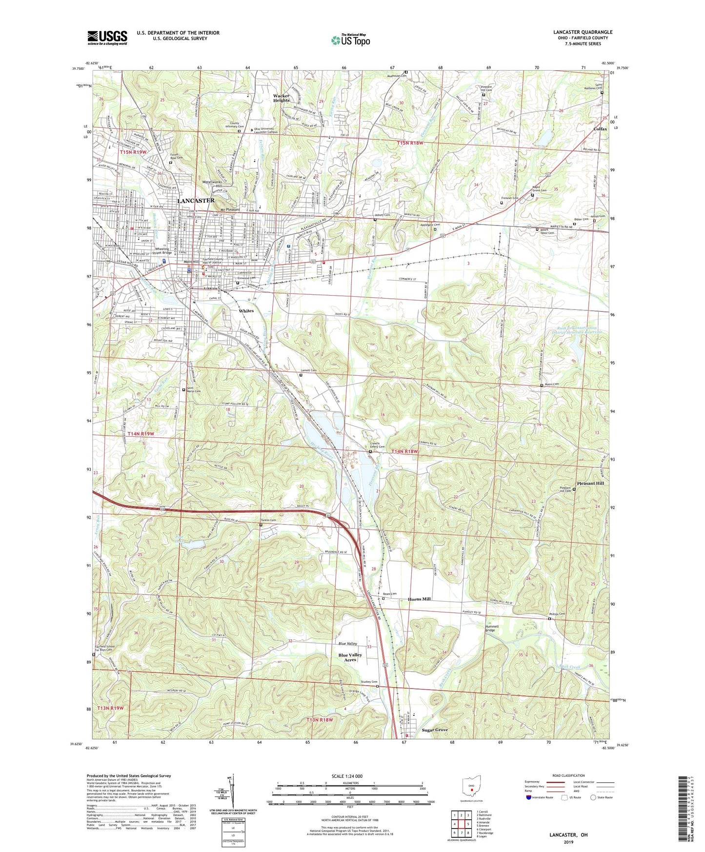 Lancaster Ohio US Topo Map Image