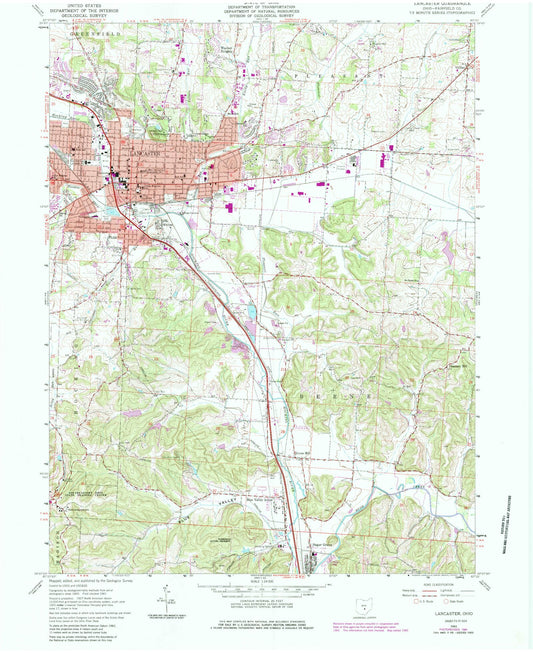 Classic USGS Lancaster Ohio 7.5'x7.5' Topo Map Image