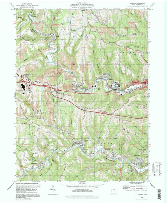 Classic USGS Lansing Ohio 7.5'x7.5' Topo Map Image