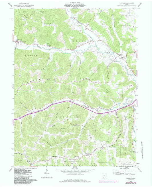 Classic USGS Latham Ohio 7.5'x7.5' Topo Map Image