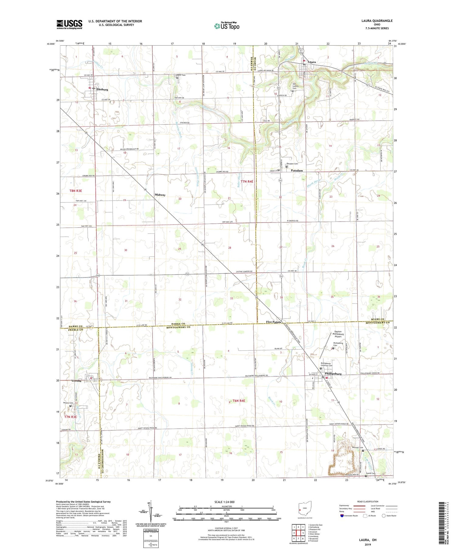 Laura Ohio US Topo Map Image