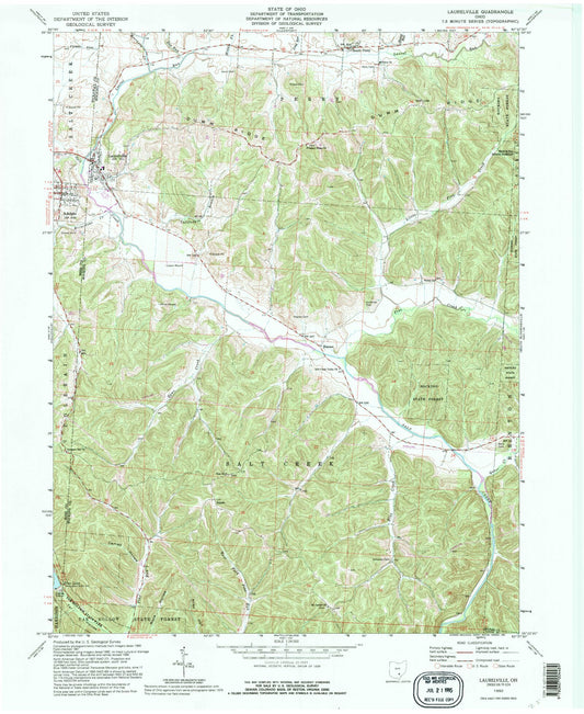 Classic USGS Laurelville Ohio 7.5'x7.5' Topo Map Image