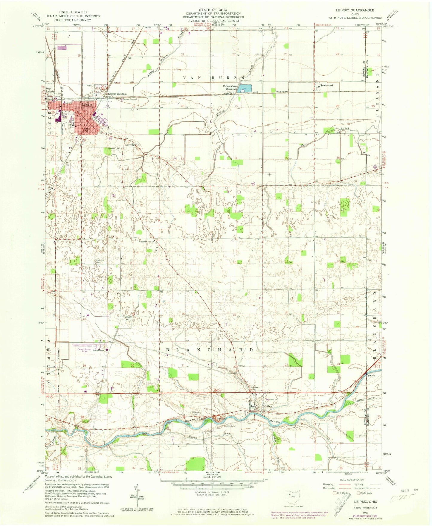 Classic USGS Leipsic Ohio 7.5'x7.5' Topo Map Image