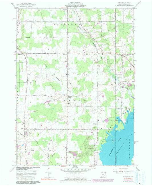 Classic USGS Leon Ohio 7.5'x7.5' Topo Map Image