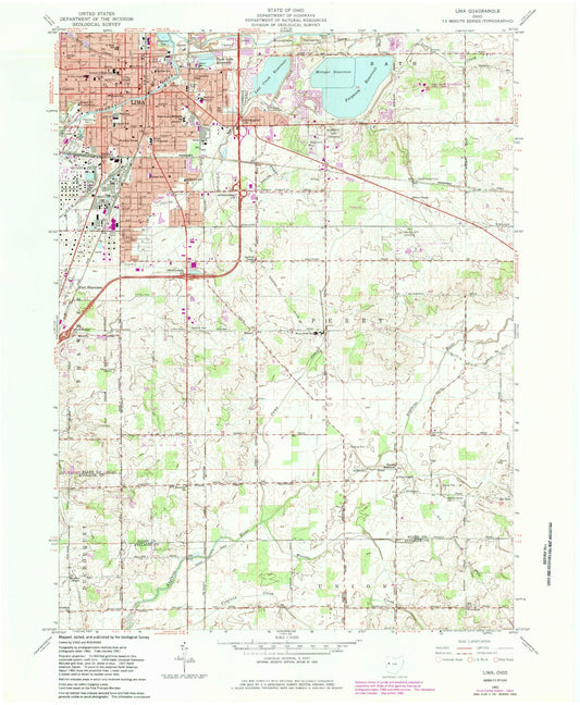 Classic USGS Lima Ohio 7.5'x7.5' Topo Map Image