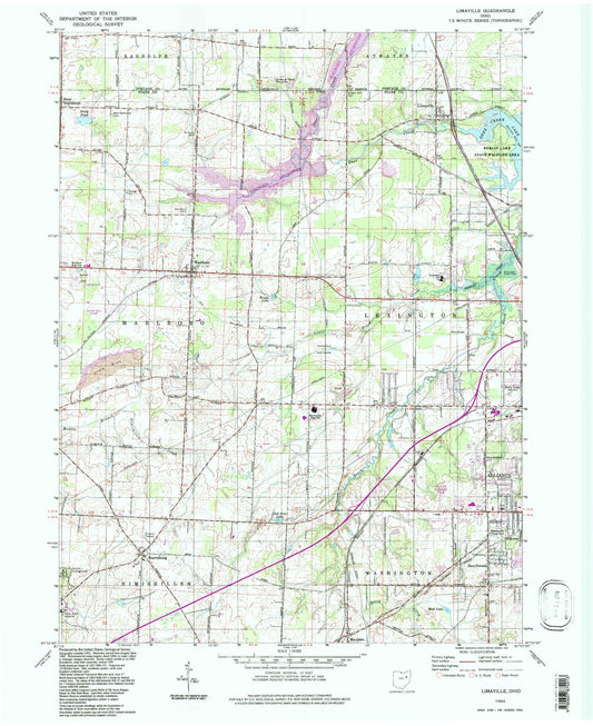 Classic USGS Limaville Ohio 7.5'x7.5' Topo Map Image