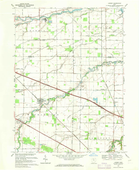 Classic USGS Lindsey Ohio 7.5'x7.5' Topo Map Image