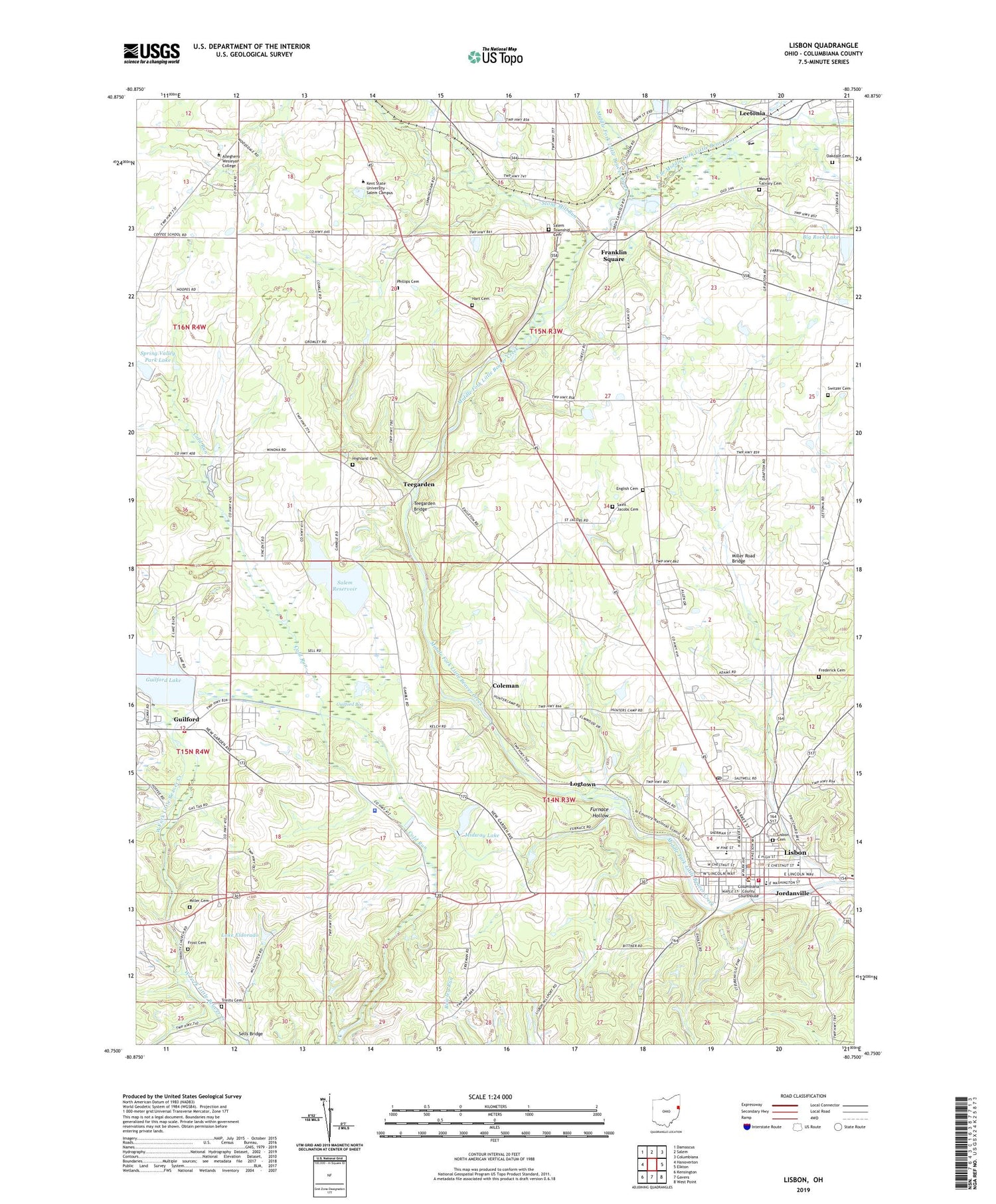 Lisbon Ohio US Topo Map Image