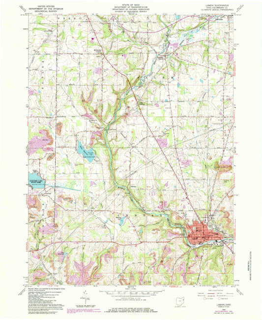 Classic USGS Lisbon Ohio 7.5'x7.5' Topo Map Image